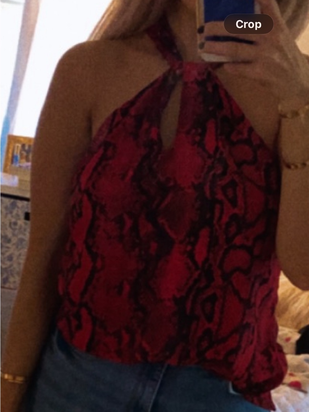 Veronica M Red and Black Snake-Print Halter Camisole